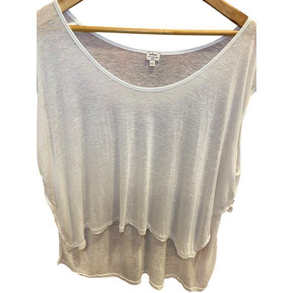 Aritzia Wilfred Women's XS/S High Low Cropped Sheer‎ T-Shirt Top White Linen - Picture 1 of 13